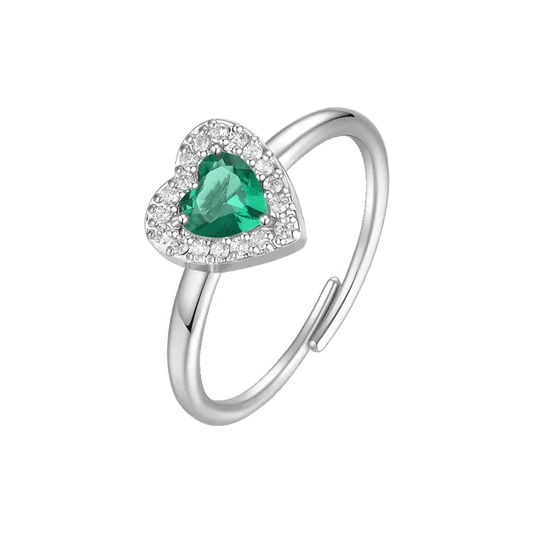 Luca Barra - ANELLO DONNA IN ACCIAIO CON CUORE CON ZIRCONI VERDI E BIANCHI