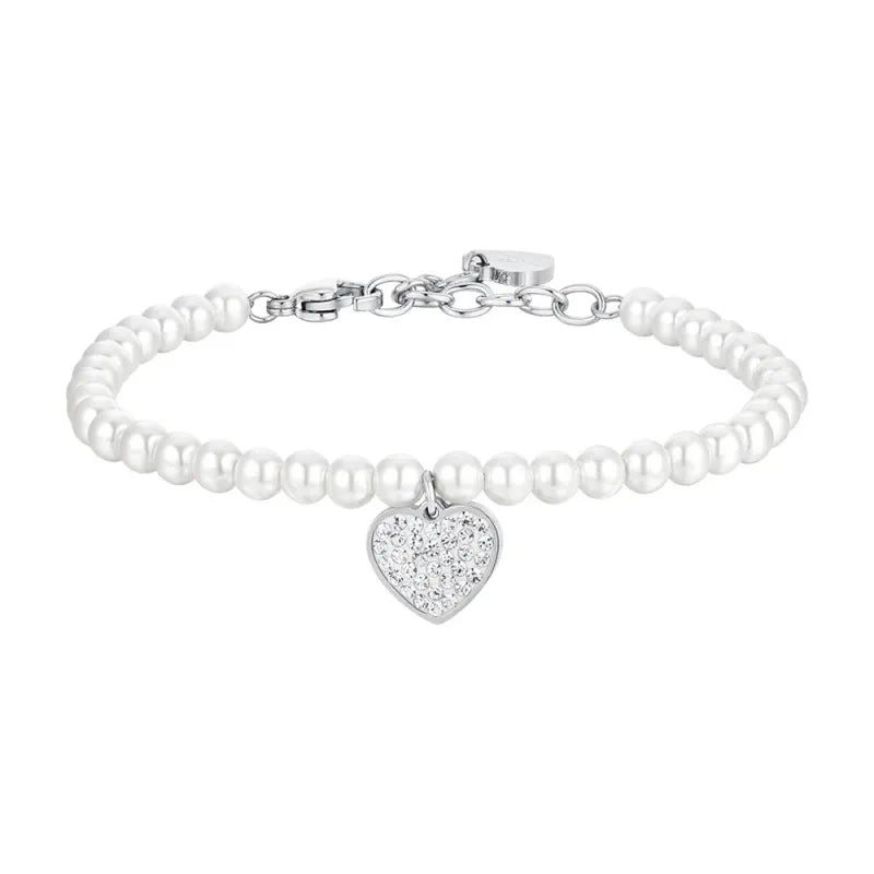 Luca Barra - BRACCIALE DONNA IN ACCIAIO CON PERLE E CUORE