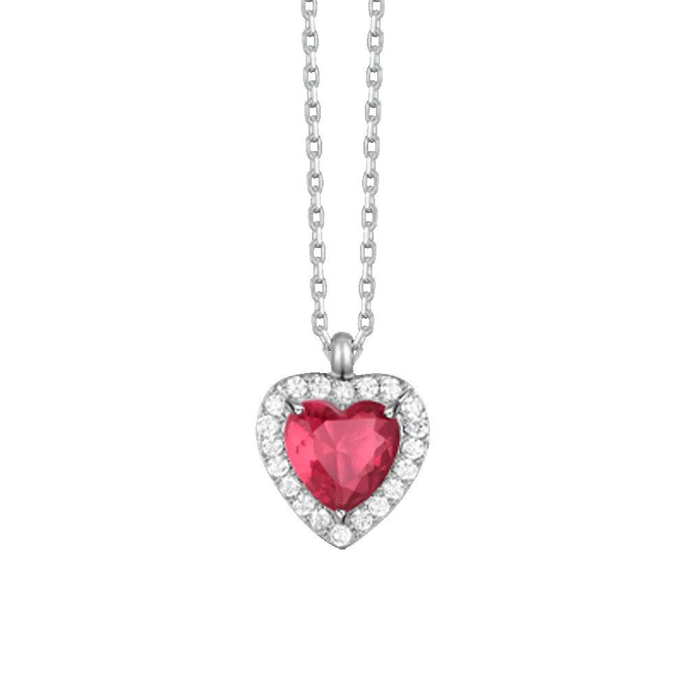 Luca Barra - COLLANA DONNA IN ACCIAIO CON CUORE CON ZIRCONI ROSSI E BIANCHI