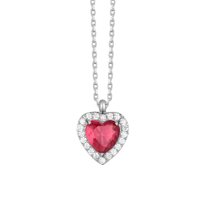 Luca Barra - COLLANA DONNA IN ACCIAIO CON CUORE CON ZIRCONI ROSSI E BIANCHI