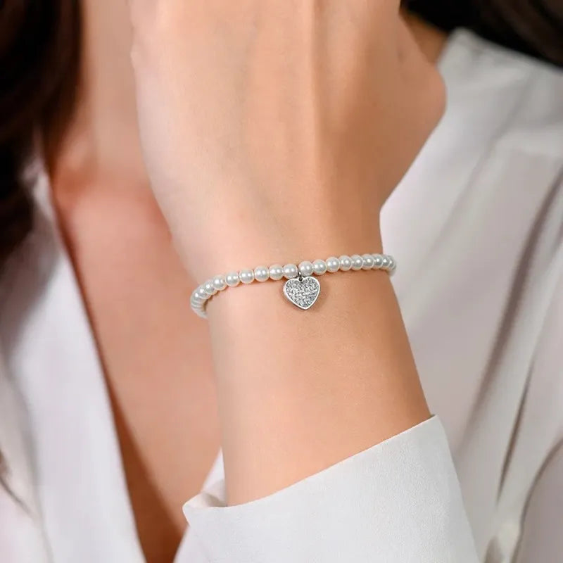 Luca Barra - BRACCIALE DONNA IN ACCIAIO CON PERLE E CUORE