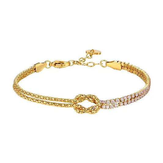 Luca Barra - BRACCIALE DONNA IN ACCIAIO IP GOLD CON NODO E ZIRCONI ROSA