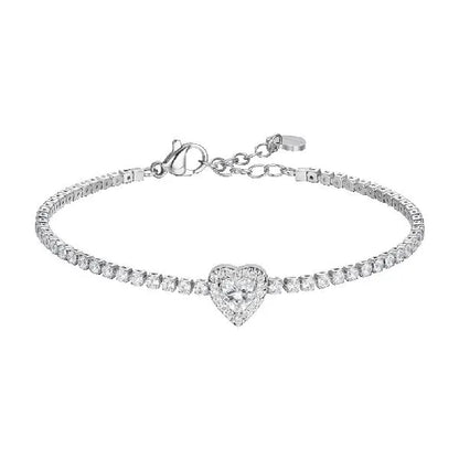 Luca Barra - BRACCIALE TENNIS DONNA IN ACCIAIO CON CUORE CON ZIRCONI BIANCHI