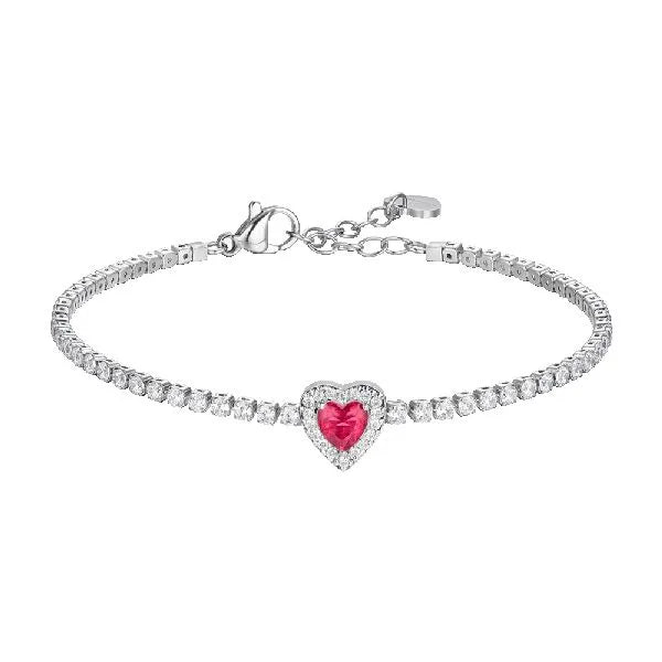Luca Barra - BRACCIALE TENNIS DONNA IN ACCIAIO CON CUORE CON ZIRCONI ROSSI E BIANCHI