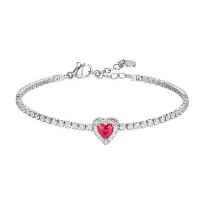 Luca Barra - BRACCIALE TENNIS DONNA IN ACCIAIO CON CUORE CON ZIRCONI ROSSI E BIANCHI