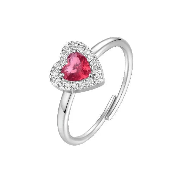 Luca Barra - ANELLO DONNA IN ACCIAIO CON CUORE CON ZIRCONI ROSSI E BIANCHI