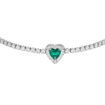 Luca Barra - BRACCIALE TENNIS DONNA IN ACCIAIO CON CUORE CON ZIRCONI VERDI E BIANCHI