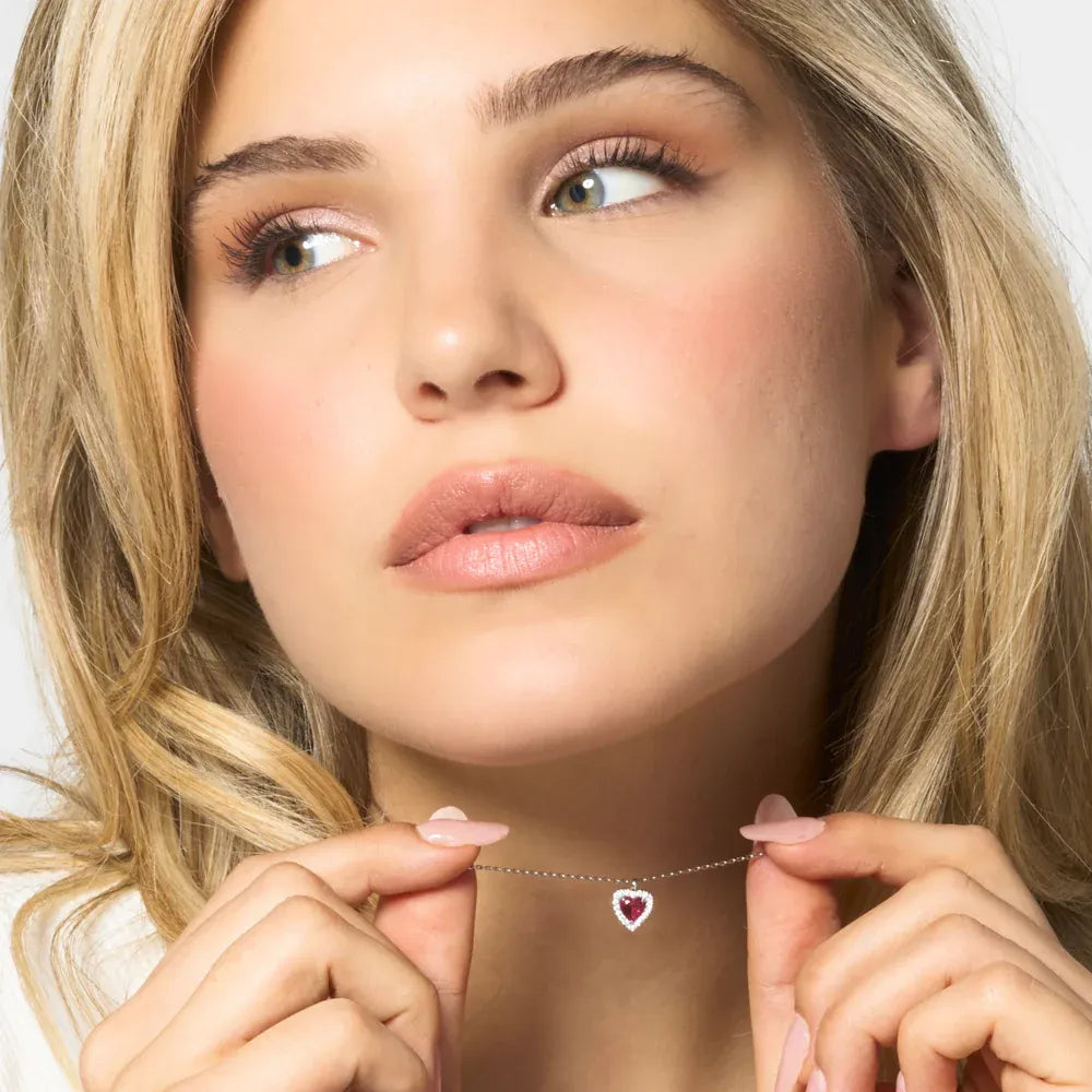 Luca Barra - COLLANA DONNA IN ACCIAIO CON CUORE CON ZIRCONI ROSSI E BIANCHI