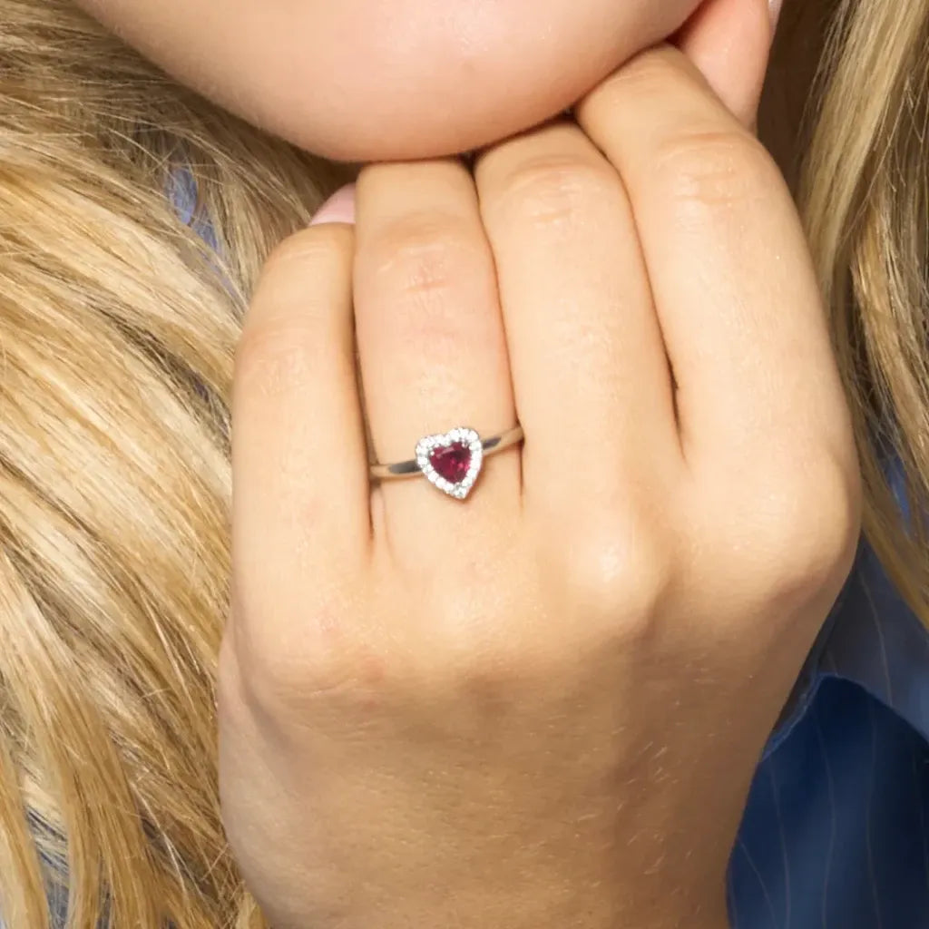 Luca Barra - ANELLO DONNA IN ACCIAIO CON CUORE CON ZIRCONI ROSSI E BIANCHI