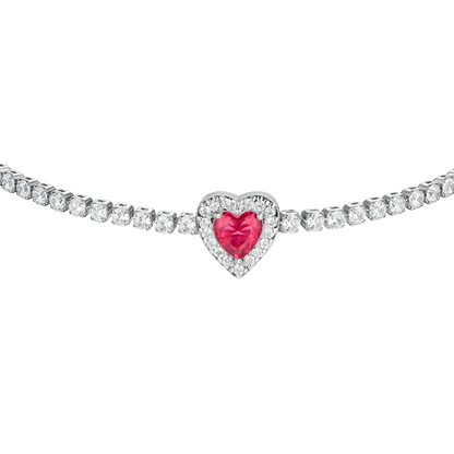 Luca Barra - BRACCIALE TENNIS DONNA IN ACCIAIO CON CUORE CON ZIRCONI ROSSI E BIANCHI