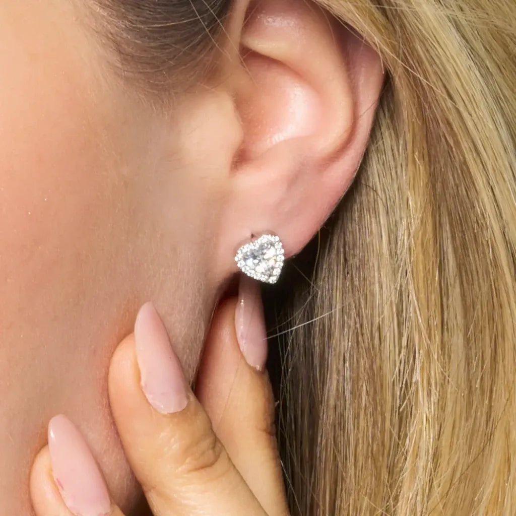 Luca Barra - ORECCHINI DONNA IN ACCIAIO CON CUORI CON ZIRCONI BIANCHI