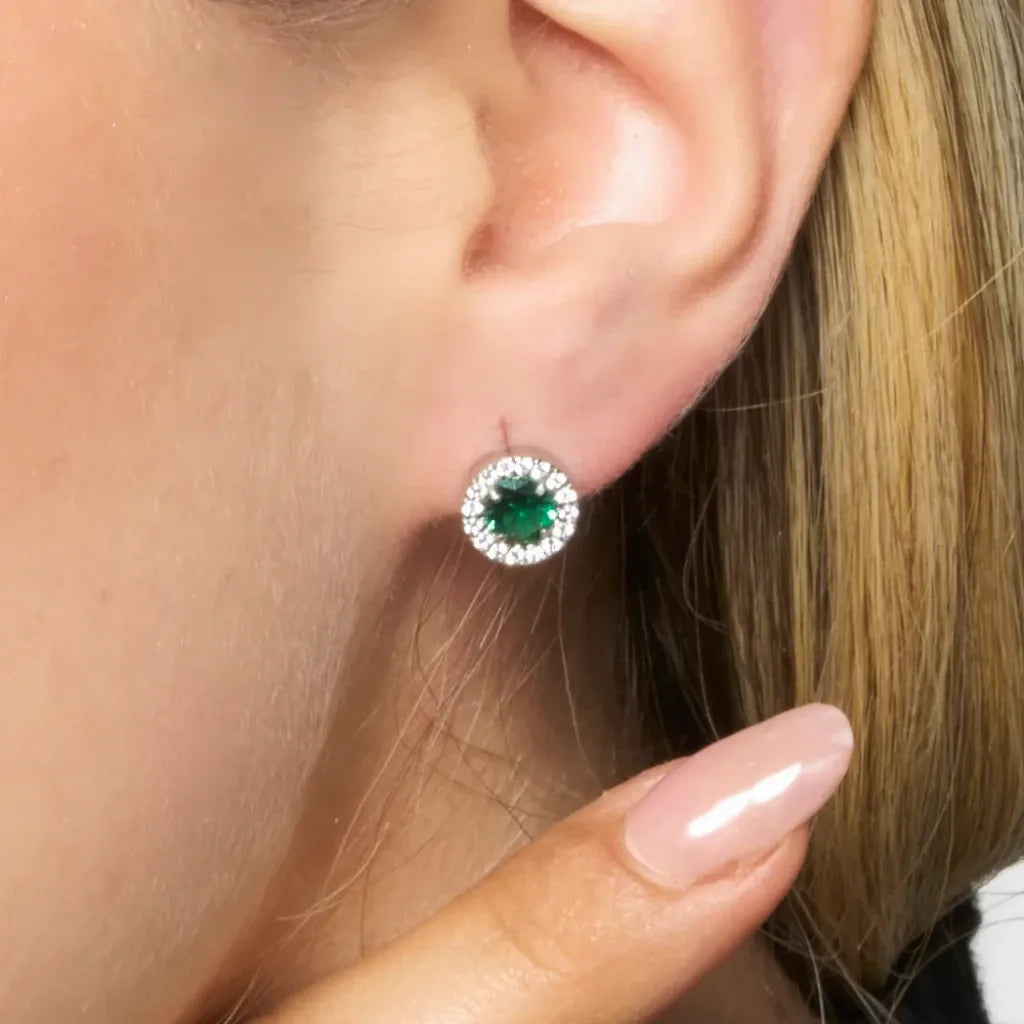Luca Barra - ORECCHINI DONNA IN ACCIAIO CON ELEMENTI CON ZIRCONI VERDI E BIANCHI