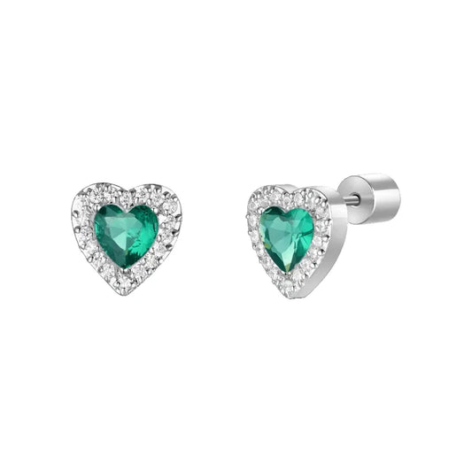 Luca Barra -ORECCHINI DONNA IN ACCIAIO CON CUORI CON ZIRCONI VERDI E BIANCHI